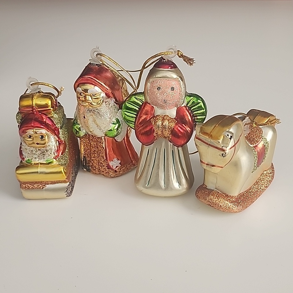 Vintage Christmas Mini Ornament Set Santa Angel Sleigh Rocking Horse Retro Decor - Picture 3 of 12